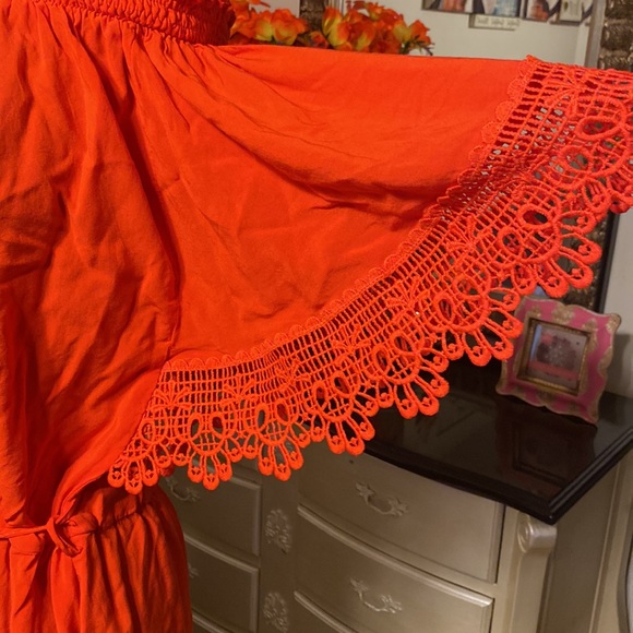 NWOT CITY CHIC PLUS SIZE ORANGE OF THE SHOULDER RUFFLED BOHO WITH NICE DETAILS - Picture 4 of 11